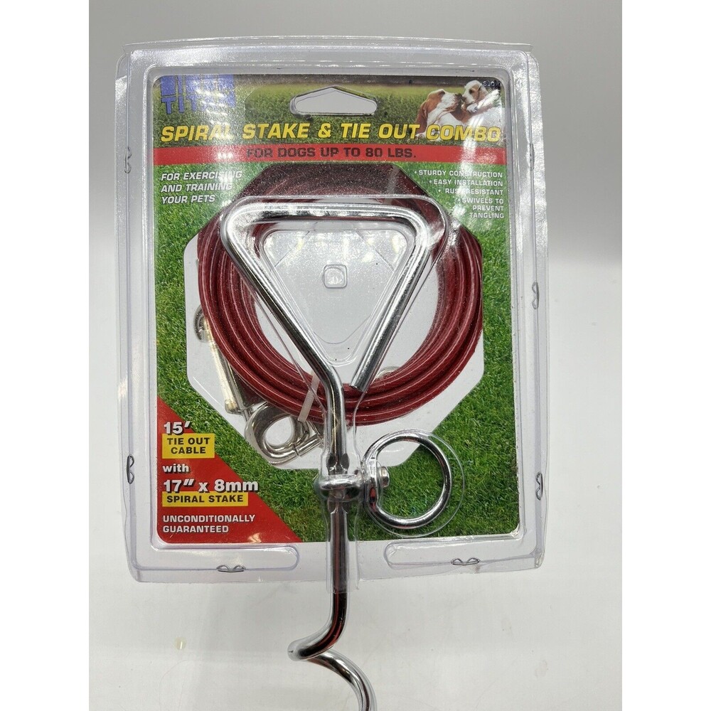 Cable Dog leash up to 80 pounds Exercise leash for pets training Spiral Stake15’